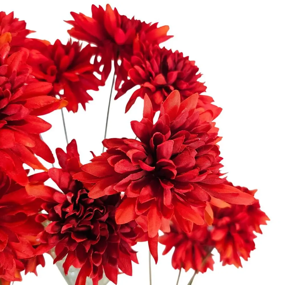 Red Artificial Chrysanthemum Mum Flowers 16 Stems Silk Floral Fall Decor